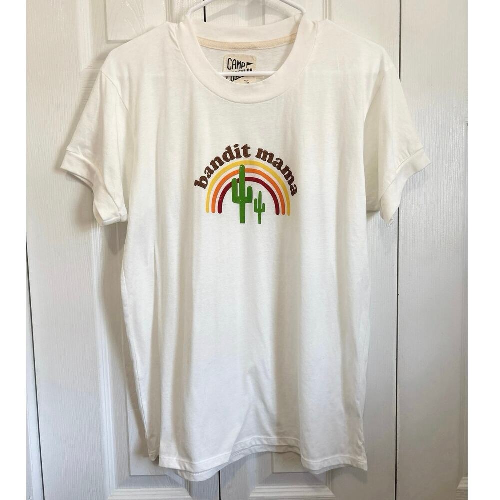 Camp Collection White Bandit Mama Rainbow Cactus Ringer Tee Size Large